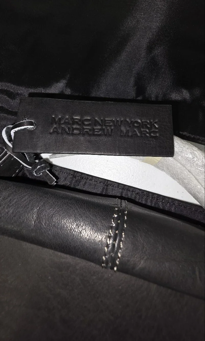 Andrew Marc New York Black Leather Retro Messenger Bag Laptop Briefcase NWOT